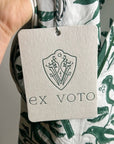 Ex Voto 100% Cotton White Green Bird Block Printed Maxi Dress