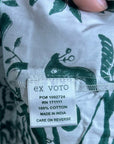 Ex Voto 100% Cotton White Green Bird Block Printed Maxi Dress