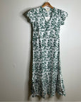 Ex Voto 100% Cotton White Green Bird Block Printed Maxi Dress