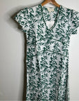 Ex Voto 100% Cotton White Green Bird Block Printed Maxi Dress