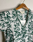 Ex Voto 100% Cotton White Green Bird Block Printed Maxi Dress