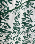 Ex Voto 100% Cotton White Green Bird Block Printed Maxi Dress