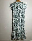 Ex Voto 100% Cotton White Green Bird Block Printed Maxi Dress