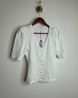 Nation LA 100% Cotton Jen Gold Button Down Puff Sleeve Top in White