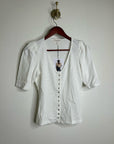 Nation LA 100% Cotton Jen Gold Button Down Puff Sleeve Top in White