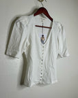 Nation LA 100% Cotton Jen Gold Button Down Puff Sleeve Top in White