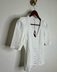 Nation LA 100% Cotton Jen Gold Button Down Puff Sleeve Top in White
