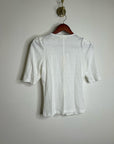 Nation LA 100% Cotton Jen Gold Button Down Puff Sleeve Top in White