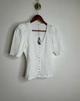 Nation LA 100% Cotton Jen Gold Button Down Puff Sleeve Top in White