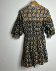Anthropologie DRA 100% Cotton Ruched Sleeve Neutral Fit and Flare Mini Dress