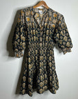 Anthropologie DRA 100% Cotton Ruched Sleeve Neutral Fit and Flare Mini Dress