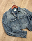 J. Crew 100% Cotton Denim Pearl Snap Button Down Collared Long Sleeve Top