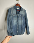 J. Crew 100% Cotton Denim Pearl Snap Button Down Collared Long Sleeve Top