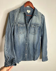 J. Crew 100% Cotton Denim Pearl Snap Button Down Collared Long Sleeve Top