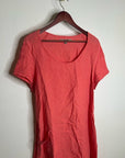 FLAX 100% Linen Coral Striped Scoop Neck Loose Fit Midi Dress