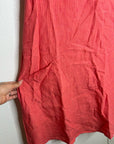 FLAX 100% Linen Coral Striped Scoop Neck Loose Fit Midi Dress