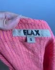 FLAX 100% Linen Coral Striped Scoop Neck Loose Fit Midi Dress