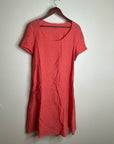 FLAX 100% Linen Coral Striped Scoop Neck Loose Fit Midi Dress