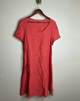 FLAX 100% Linen Coral Striped Scoop Neck Loose Fit Midi Dress