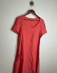FLAX 100% Linen Coral Striped Scoop Neck Loose Fit Midi Dress