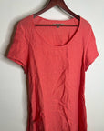 FLAX 100% Linen Coral Striped Scoop Neck Loose Fit Midi Dress