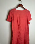 FLAX 100% Linen Coral Striped Scoop Neck Loose Fit Midi Dress