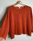 Eileen Fisher 100% Organic Linen Knit Pullover Slouchy Sweater Top Rust Orange
