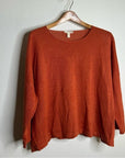 Eileen Fisher 100% Organic Linen Knit Pullover Slouchy Sweater Top Rust Orange