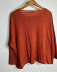 Eileen Fisher 100% Organic Linen Knit Pullover Slouchy Sweater Top Rust Orange