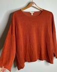 Eileen Fisher 100% Organic Linen Knit Pullover Slouchy Sweater Top Rust Orange