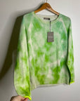 Brodie Cashmere 100% Cashmere Green Tie Dye Multicolor Pullover Sweater