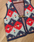 J. Peterman Cotton Linen Knit Aztec Southwestern Leather Tie Front Vest