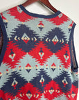 J. Peterman Cotton Linen Knit Aztec Southwestern Leather Tie Front Vest
