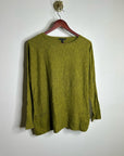 Eileen Fisher Organic Linen Cotton Green Knit Pullover Lightweight Sweater