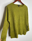 Eileen Fisher Organic Linen Cotton Green Knit Pullover Lightweight Sweater