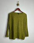 Eileen Fisher Organic Linen Cotton Green Knit Pullover Lightweight Sweater