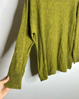Eileen Fisher Organic Linen Cotton Green Knit Pullover Lightweight Sweater