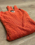 J. Crew 100% Linen Knit Orange Cable Knit V - Neck Sweater