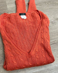 J. Crew 100% Linen Knit Orange Cable Knit V - Neck Sweater