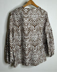 Lafayette 148 100% Silk Brown Animal Print Ruched Sleeve Blouse