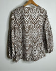 Lafayette 148 100% Silk Brown Animal Print Ruched Sleeve Blouse