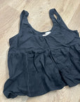 DEIJI STUDIOS 100% Linen Black Boxy Fit Scoop Neck Tank Top