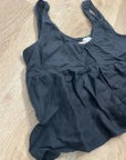 DEIJI STUDIOS 100% Linen Black Boxy Fit Scoop Neck Tank Top