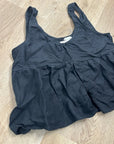 DEIJI STUDIOS 100% Linen Black Boxy Fit Scoop Neck Tank Top