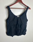 DEIJI STUDIOS 100% Linen Black Boxy Fit Scoop Neck Tank Top