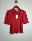 Nation LA 100% Cotton Jen Button Down Puff Sleeve Top in Red Gold Button