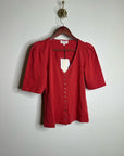 Nation LA 100% Cotton Jen Button Down Puff Sleeve Top in Red Gold Button