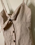 Le Rumi Linen Cotton Tan Neutral Front Tie Mini Dress