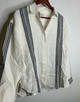 Madewell Linen Cotton Vertical Stripe Cream Black Button-Up Shirt