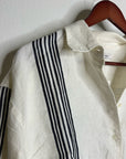 Madewell Linen Cotton Vertical Stripe Cream Black Button-Up Shirt